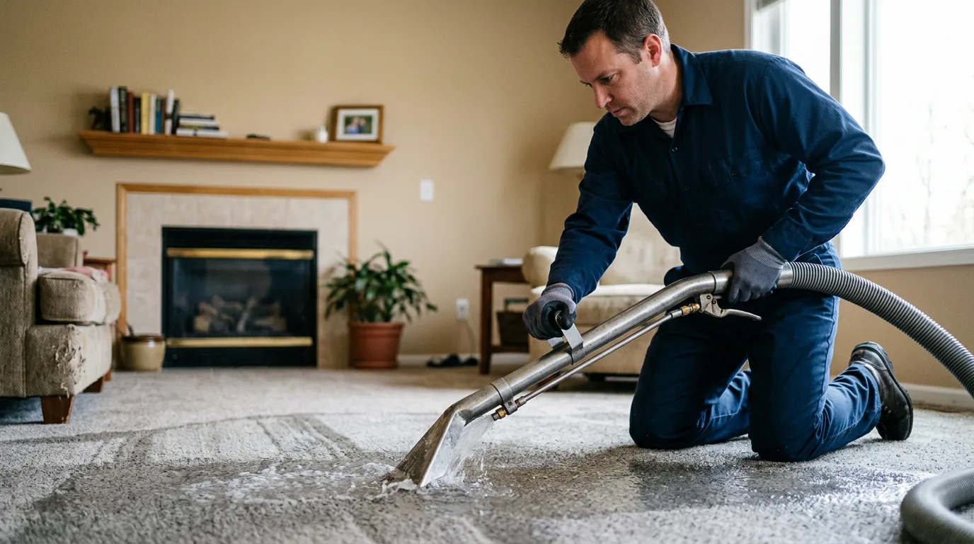 Water damage restoration technician working near Maryville, IL